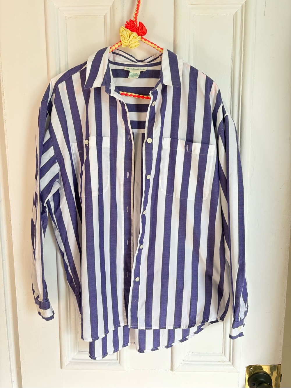 Vintage White & Purple Striped Cotton Mix Button Up Shirt